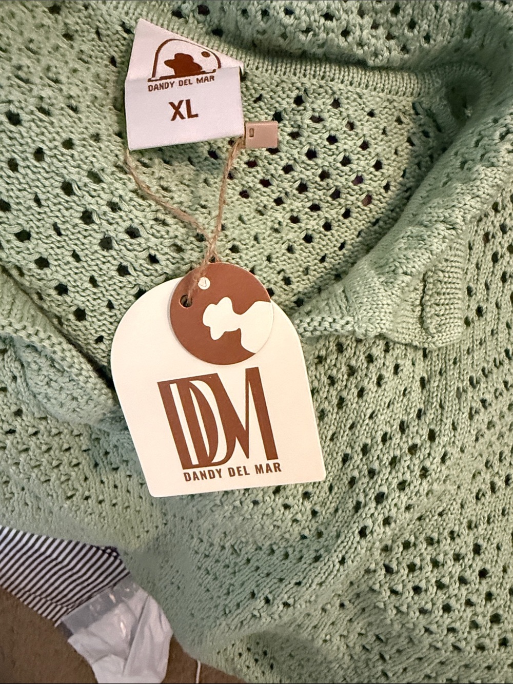 Dandy Del Mar Mint Green Open-Knit Women's Crew Sweater - XL